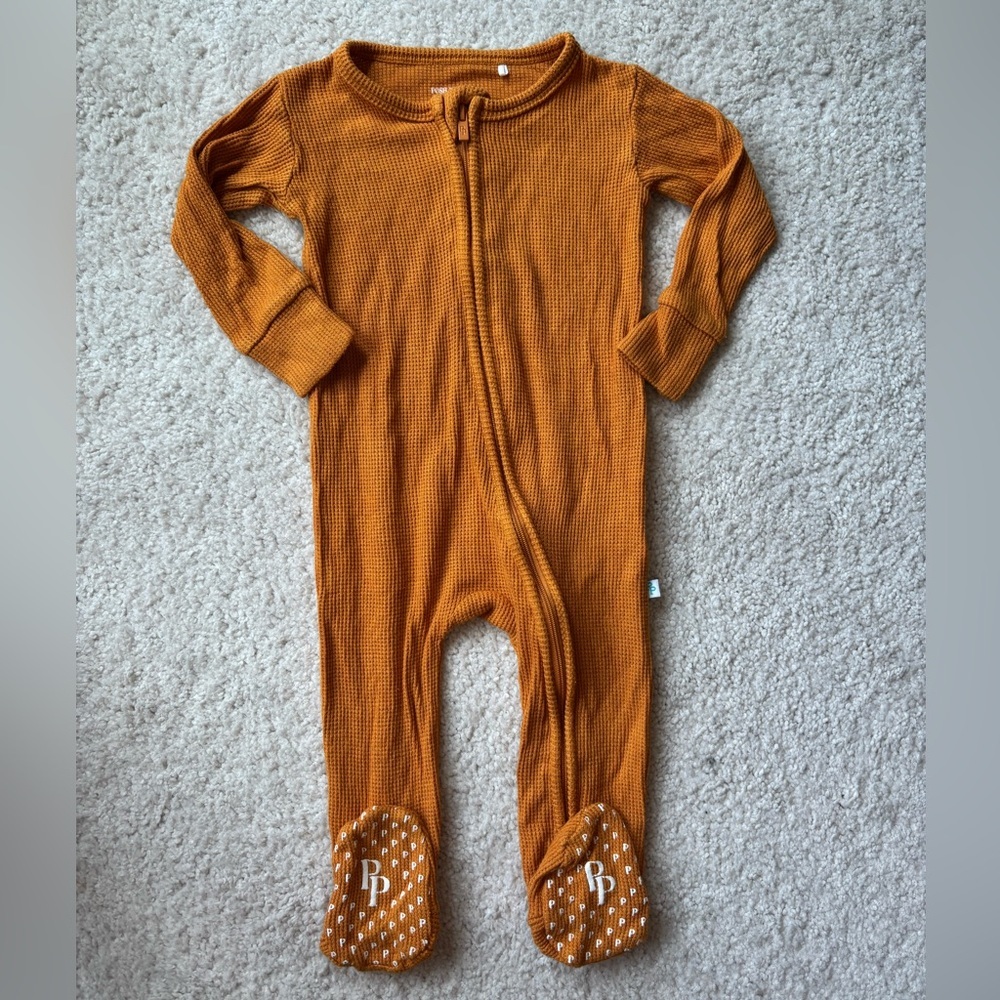 Posh Peanut Burnt Orange Waffle Knit One Piece Footie size 12-18m - Picture 1 of 12